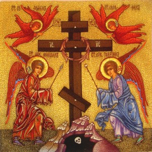 Икона Поклонение кресту на пасхальный наличник на мощи Киево-Печерских святых Прорись Бориса Ивановича